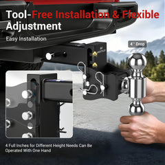 MOSTPLUS Trailer Hitch, 2 Inch Receiver, 4" Adjustable Height Dual Ball Mount with 2" & 2-5/16" Balls, 8,000-20,000 LBS GTW, Heavy Duty Towing Hitch for Most Truck & SUV