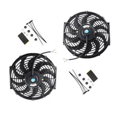 MOSTPLUS Black Universal Electric Radiator Slim Fan Push/Pull 12V + Mounting Kit (12 Inch) Set of 2