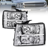 MOSTPLUS Chrome Headlights For 2007-2013 Chevy Silverado 1500 2500 3500 Front Pair w/ Clear Reflector