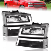 MOSTPLUS Headlights+Bumper Lamps For 2003-2007 Chevy Silverado 1500 2500 3500 Front Pair w/ LED DRL Black Housing Clear Lens