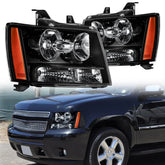 MOSTPLUS Headlights Assembly For 2007-2014 Chevy Tahoe Suburban 1500/2500 w/ Black Housing/Clear Lens/Amber Reflector LH+RH