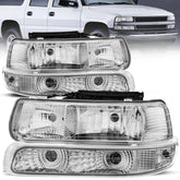 MOSTPLUS Headlight Assembly For 1999-2002 Chevrolet Silverado 1500 2500 2000-2006 Suburban 1500 2500 Tahoe w/ Chrome Housing Clear Lens Clear Reflector (Set of 2)