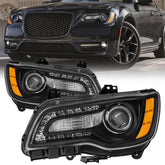 MOSTPLUS Pair LED DRL Headlight Assembly For 2011-2023 Chrysler 300 w/ bulbs w/ Black Housing Clear Lens Amber Corner (Set of 2)