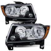 MOSTPLUS Headlight Assembly For 2011-2013 Jeep Grand Cherokee / 2011-2017 Compass w/ Black Housing Clear Lens Amber Corner (Set of 2)