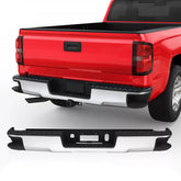 MOSTPLUS Chrome Steel Rear Bumper For 2014-2018 Chevy Silverado GMC Sierra 1500 w/o Sensor Holes w/ Corner Steps