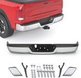 MOSTPLUS Chrome Separated Rear Bumper For Dodge 2009-2019 Ram 1500 2010-2012 Ram 2500 3500 Replacement For CH1103117 (w/o Sensor Hole& Dual Exhaust)