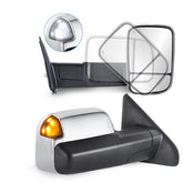 MOSTPLUS Chrome Power Heated Tow Mirrors For 2002-2008 Dodge Ram 1500 2003-2008 Dodge Ram 2500 3500 w/ White Running Light (Set of 2)