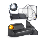 MOSTPLUS Black Power Heated Tow Mirrors For 2002-2008 Dodge Ram 1500 2003-2009 2500 3500 w/ White Running Light (Set of 2)