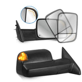 MOSTPLUS Black Mirrors For 2009-2018 Dodge Ram 1500 2010-2018 2500/3500 w/Power Heating & Turn Light & Puddle Lights & Temp Sensor (Set of 2)