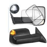 MOSTPLUS Black Mirrors For 2009-2018 Dodge Ram 1500 2010-2018 2500/3500 w/Power Heating & Turn Light & Puddle Lights & Temp Sensor & DRL (Set of 2)