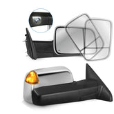 MOSTPLUS Chrome Mirrors For 2009-2018 Ram 1500, 2010-2018 Ram 2500/3500 w/Power Heating & Turn Light & Puddle Lights & Temp Sensor (Set of 2)