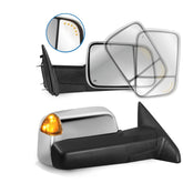 MOSTPLUS Chrome Mirrors For 2009-2018 Ram 1500, 2010-2018 Ram 2500/3500 w/Power Heating & Turn Light & Puddle Lights & Temp Sensor (Set of 2)