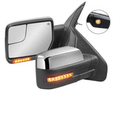 MOSTPLUS Chrome Towing Mirrors For 2004-2014 Ford F150 F-150 Power Heated w/Puddle Light, Sequential Turn Light (Set of 2)