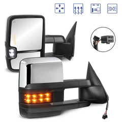 MOSTPLUS Power Heated Towing Mirrors For 1999-2002 Chevy Silverado Suburban Tahoe GMC Serria Yukon w/Turn light, Clearance Lamp (Set of 2)-Chrome
