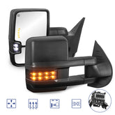 MOSTPLUS Power Heated Towing Mirrors For 2008-2013 Chevy Silverado Suburban Tahoe GMC Serria Yukon w/Turn light, Clearance Lamp (Set of 2)-Black