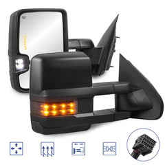MOSTPLUS Power Heated Towing Mirrors for 2014-2019 Chevy Silverado GMC Serria w/Turn light, Clearance Lamp (Set of 2)-Black Not for Diesel Truck