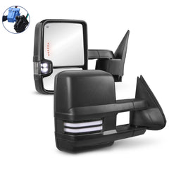 MOSTPLUS Power Heated Towing Mirrors For 2003 2004 2005 2006 Silverado Suburban Tahoe Serria Yukon w/Sequential Turn light (Set of 2)-Black