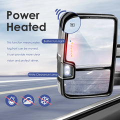 MOSTPLUS Chrome Power Heated Tow Mirror For 2003-2007 Silverado Sierra 1500 2500 3500