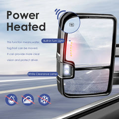 MOSTPLUS Power Heated Towing Mirrors For 2008-2013 Chevy Silverado Suburban Tahoe GMC Serria Yukon w/Sequential Turn light (Set of 2)-Black