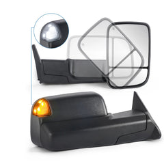 MOSTPLUS Tow Mirrors For 1998-2001 Dodge Ram 1500 1998-2002 Dodge Ram 2500/3500 w/Power Heating & Turn Light & Daytime Running Light Black