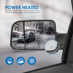 MOSTPLUS Tow Mirrors For 1998-2001 Dodge Ram 1500 | For 1998-2002 Dodge Ram 2500/3500 w/Power Heating & Turn Light Black