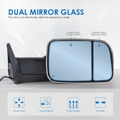 MOSTPLUS Tow Mirrors For 1998-2002 Dodge Ram 1500/2500/3500 w/Power Heating Chrome