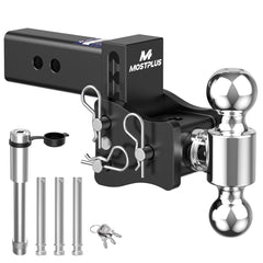 MOSTPLUS Trailer Hitch, 2.5 Inch Receiver, 4" Adjustable Height 8,000-20,000 LBS GTW, Dual Ball Mount with 2" & 2-5/16" Balls, Heavy Duty Towing Hitch for Most Truck & SUV