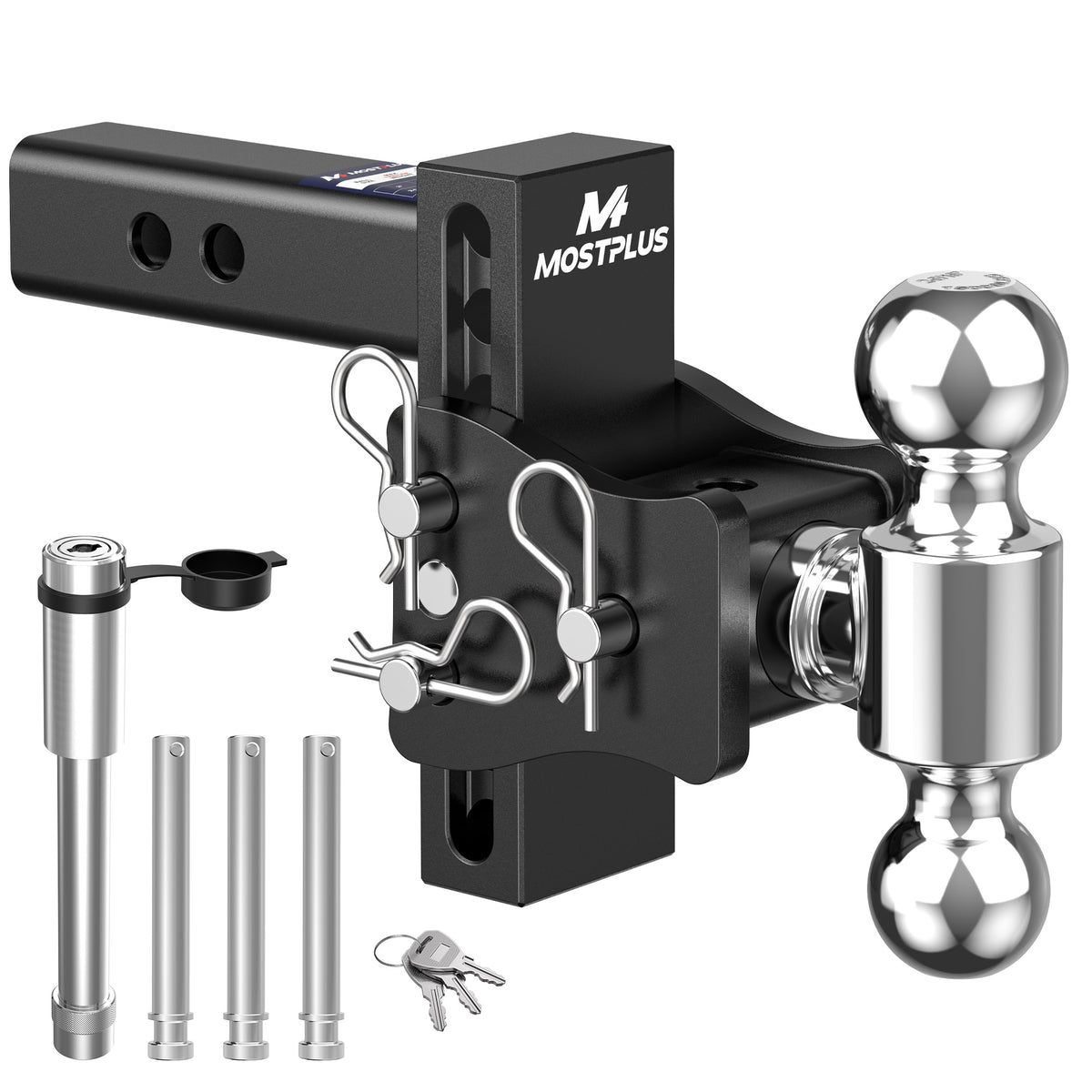 MOSTPLUS Trailer Hitch, 2 Inch Receiver, Dual Ball Mount with 2" & 2-5/16" Balls, 8,000-15,000 LBS GTW, 6" Adjustable Height Heavy Duty Towing Hitch for Most Truck & SUV