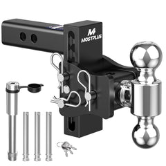 MOSTPLUS Trailer Hitch, 2 Inch Receiver, Dual Ball Mount with 2" & 2-5/16" Balls, 8,000-15,000 LBS GTW, 6" Adjustable Height Heavy Duty Towing Hitch for Most Truck & SUV