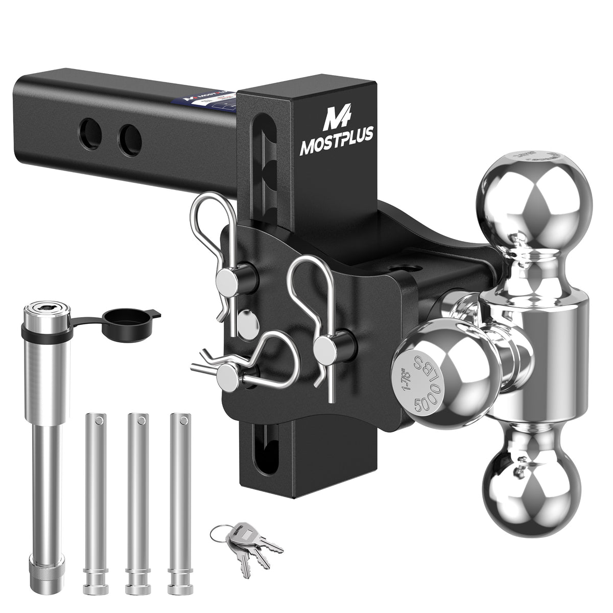 MOSTPLUS Trailer Hitch, 2 Inch Receiver, 6" Adjustable Height Tri-Ball Mount with 2" & 2-5/16" & 1-7/8" Balls, 5,000-15,000 LBS GTW, Heavy Duty Towing Hitch for Most Truck & SUV