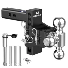 MOSTPLUS Trailer Hitch, 2 Inch Receiver, 6" Adjustable Height Tri-Ball Mount with 2" & 2-5/16" & 1-7/8" Balls, 5,000-15,000 LBS GTW, Heavy Duty Towing Hitch for Most Truck & SUV
