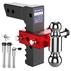MOSTPLUS Adjustable Trailer Hitch, 2.5" Receiver, 8" Drop/Rise, Dual Ball Mount with 2" & 2-5/16" Balls, 18,500 lbs GTW, Locking Pins & Anti-Rattle Kit