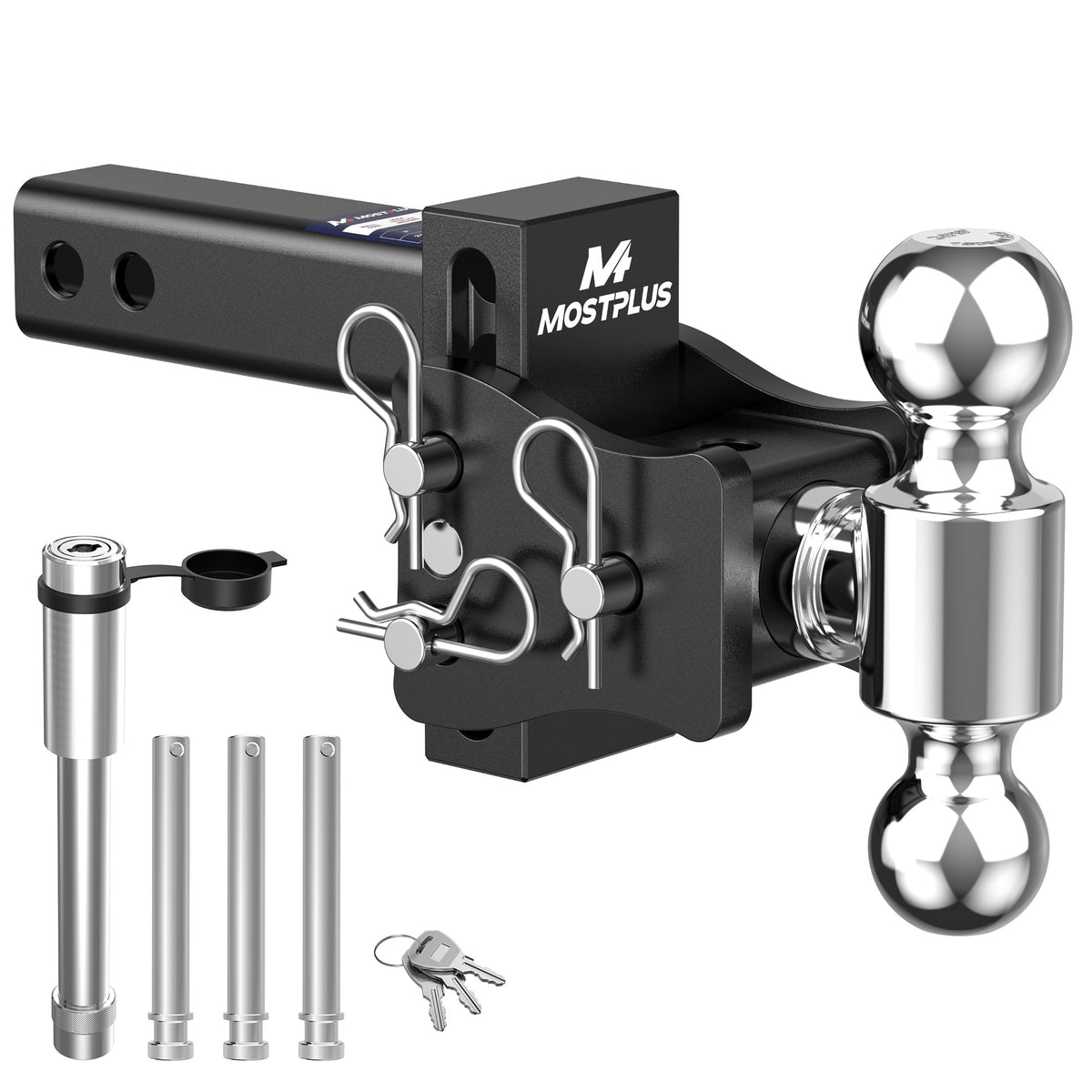 MOSTPLUS Trailer Hitch, 2 Inch Receiver, 4" Adjustable Height Dual Ball Mount with 2" & 2-5/16" Balls, 8,000-20,000 LBS GTW, Heavy Duty Towing Hitch for Most Truck & SUV