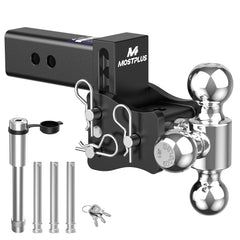 Trailer Hitch Compatible with 2.5 Inch Receiver, 4" Adjustable Height 3 Ball Mount with 1 7/8", 2" & 2 5/16" Balls, 20, 000 lbs GTW, Heavy Duty Towing Hitch for Most Truck & SUV