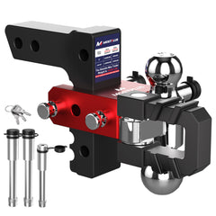 MOSTPLUS Aluminum Trailer Hitch 2" Receiver 6" Adjutable Height 15000 GTW, Heavy Duty Dual Ball Mount(2" & 2-5/16" Balls) with Towing Shackle, Anti-Rust Coating Compatible for Most Truck & SUV