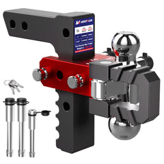 MOSTPLUS Aluminum Trailer Hitch 2" Receiver 8" Adjutable Height 15000 GTW, Heavy Duty Dual Ball Mount(2" & 2-5/16" Balls) with Towing Shackle, Anti-Rust Coating Compatible for Most Truck & SUV