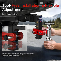 MOSTPLUS Aluminum Adjustable Trailer Hitch, 2" Receiver, 8" Drop/Rise, Dual Ball Mount with 2" & 2-5/16" Balls, 12,500 lbs GTW, Locking Pins & Anti-Rattle Kit