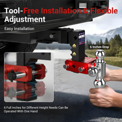 MOSTPLUS Aluminum Trailer Hitch, 2 Inch Receiver, Tri-Ball Mount with 2" & 2-5/16" & 1-7/8" Balls, 3,500-12,500 LBS GTW, 6" Adjustable Height Heavy Duty Towing Hitch for Most Truck & SUV