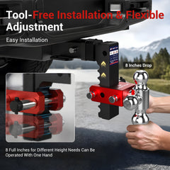 MOSTPLUS Aluminum Trailer Hitch, 2 Inch Receiver, Tri-Ball Mount with 2" & 2-5/16" &1-7/8" Balls, 3,500-12,500 LBS GTW, 8" Adjustable Height Heavy Duty Towing Hitch for Most Truck & SUV