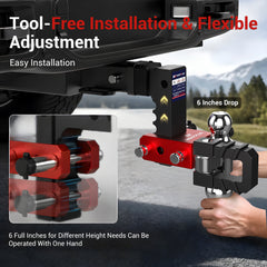 MOSTPLUS Aluminum Trailer Hitch 2" Receiver 6" Adjutable Height 15000 GTW, Heavy Duty Dual Ball Mount(2" & 2-5/16" Balls) with Towing Shackle, Anti-Rust Coating Compatible for Most Truck & SUV