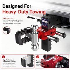 MOSTPLUS Aluminum Trailer Hitch 2" Receiver 8" Adjutable Height 15000 GTW, Heavy Duty Dual Ball Mount(2" & 2-5/16" Balls) with Towing Shackle, Anti-Rust Coating Compatible for Most Truck & SUV