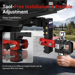 MOSTPLUS Aluminum Trailer Hitch 2" Receiver 8" Adjutable Height 15000 GTW, Heavy Duty Dual Ball Mount(2" & 2-5/16" Balls) with Towing Shackle, Anti-Rust Coating Compatible for Most Truck & SUV
