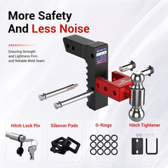 MOSTPLUS Aluminum Adjustable Trailer Hitch, 2" Receiver, 8" Drop/Rise, Dual Ball Mount with 2" & 2-5/16" Balls, 12,500 lbs GTW, Locking Pins & Anti-Rattle Kit