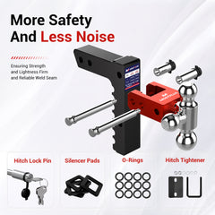 MOSTPLUS Aluminum Trailer Hitch, 2 Inch Receiver, Tri-Ball Mount with 2" & 2-5/16" &1-7/8" Balls, 3,500-12,500 LBS GTW, 8" Adjustable Height Heavy Duty Towing Hitch for Most Truck & SUV
