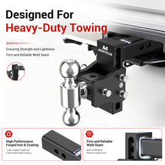 MOSTPLUS Trailer Hitch, 2 Inch Receiver, Dual Ball Mount with 2" & 2-5/16" Balls, 8,000-15,000 LBS GTW, 6" Adjustable Height Heavy Duty Towing Hitch for Most Truck & SUV