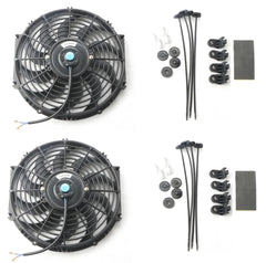 MOSTPLUS Black Universal Electric Radiator Slim Fan Push/Pull 12V + Mounting Kit (12 Inch) Set of 2