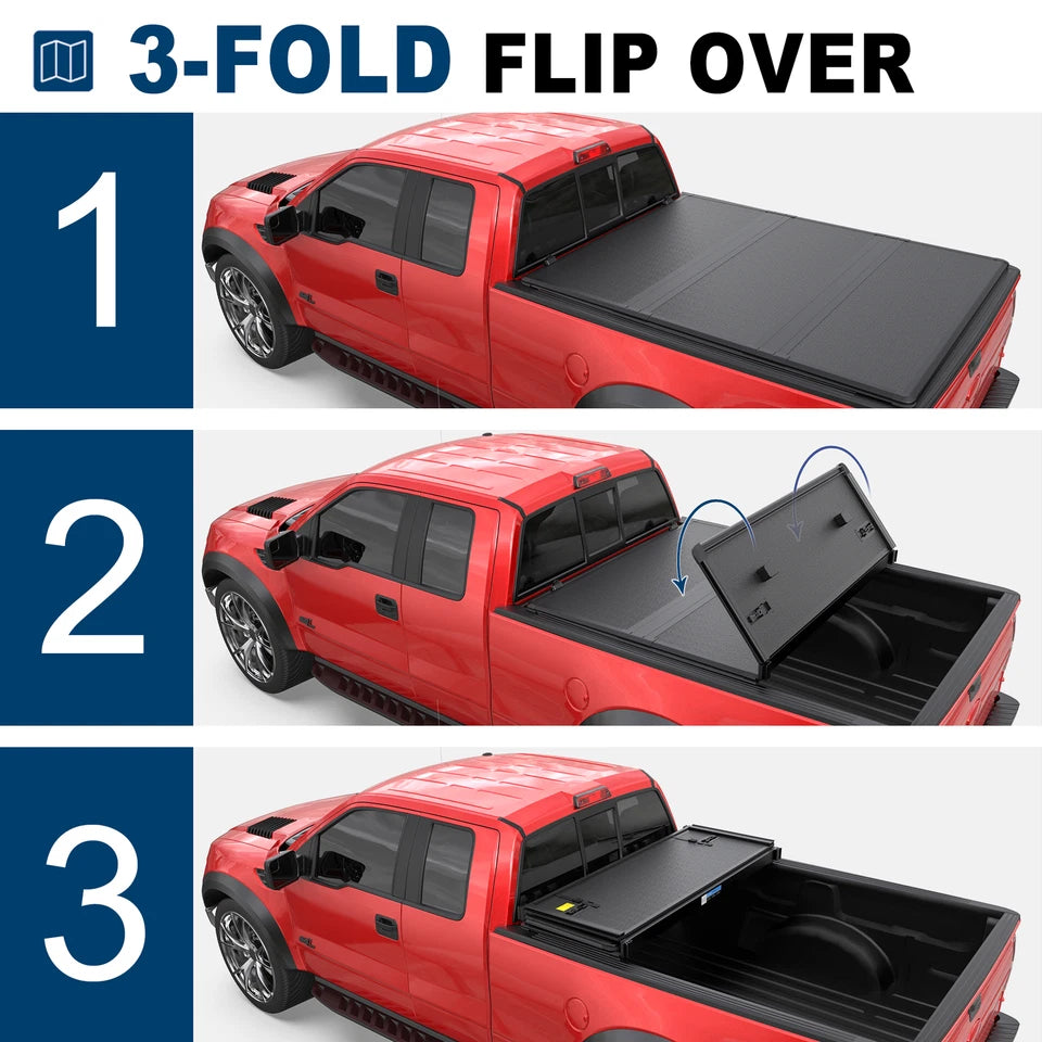 MOSTPLUS 6FT FRP Hard  3-Fold Tonneau Cover For 1983-2011 Ford Ranger 1994-2010 Mazda B2300 (Not For Flareside)