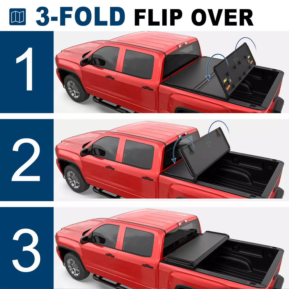 MOSTPLUS 5.8FT Hard 3-Fold Tonneau Cover For 2007-2013 Chevy/GMC Silverado Sierra 1500 Fleetside Truck Bed