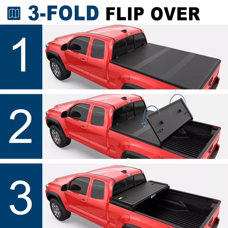 MOSTPLUS 5.5FT FRP Hard 3-Fold Tonneau Cover For 2007-2021 Toyota Tundra