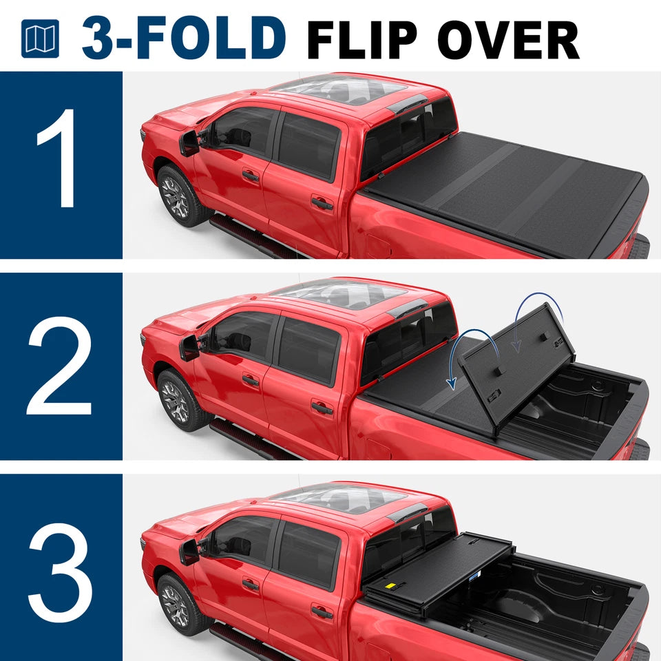 MOSTPLUS 5.6FT FRP Hard 3-Fold Tonneau Cover For 2016-2024 Nissan Titan with Factory Utility Track System